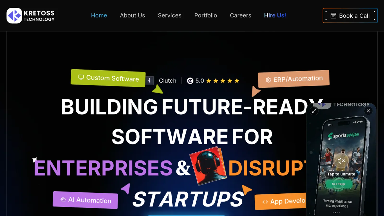 Screenshot of the Kretoss Technology homepage
