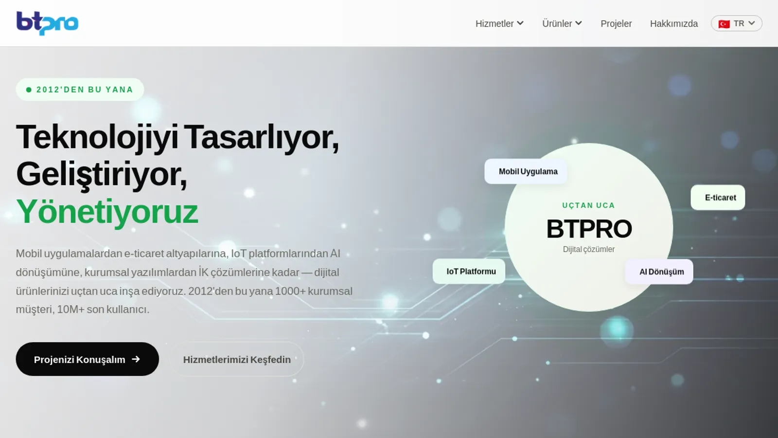 Screenshot of the BTPRO Bilgi Teknolojileri homepage