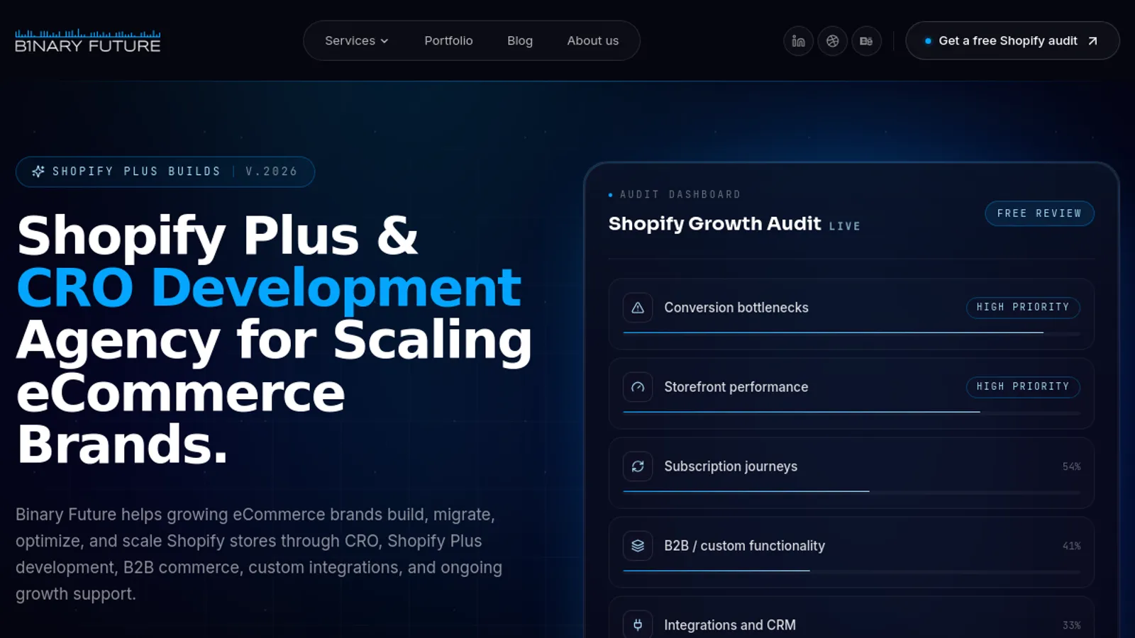 Screenshot of the Binary Future homepage