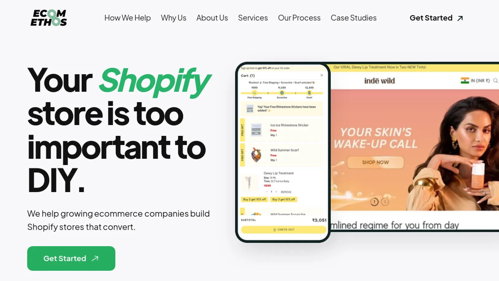 Screenshot of the Ecom Ethos homepage
