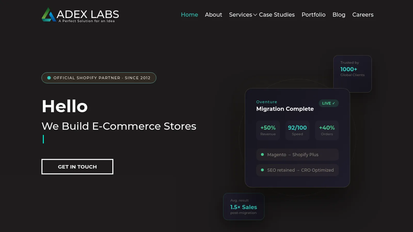 Screenshot of the Adex Labs homepage