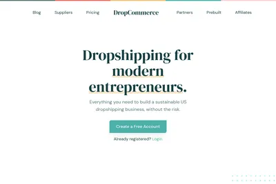 Screenshot of the DropCommerce homepage