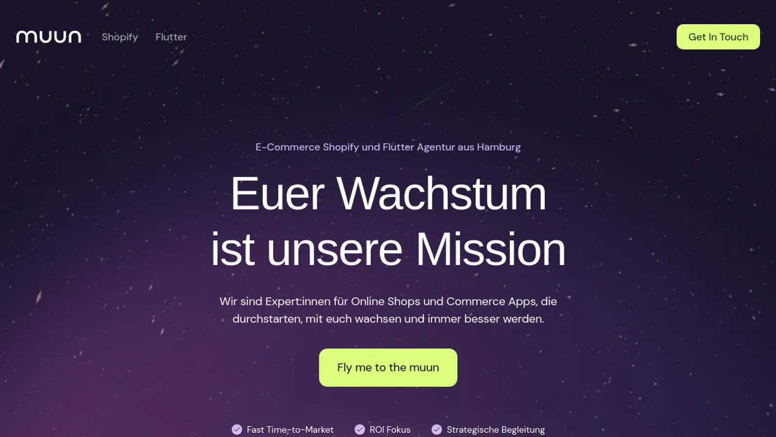 Screenshot of the muun homepage