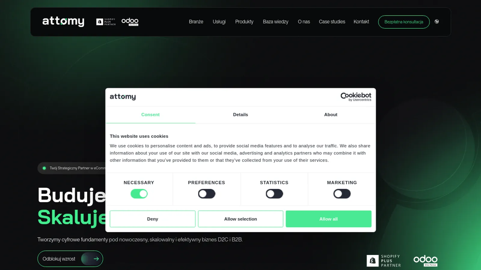 Screenshot of the attomy homepage