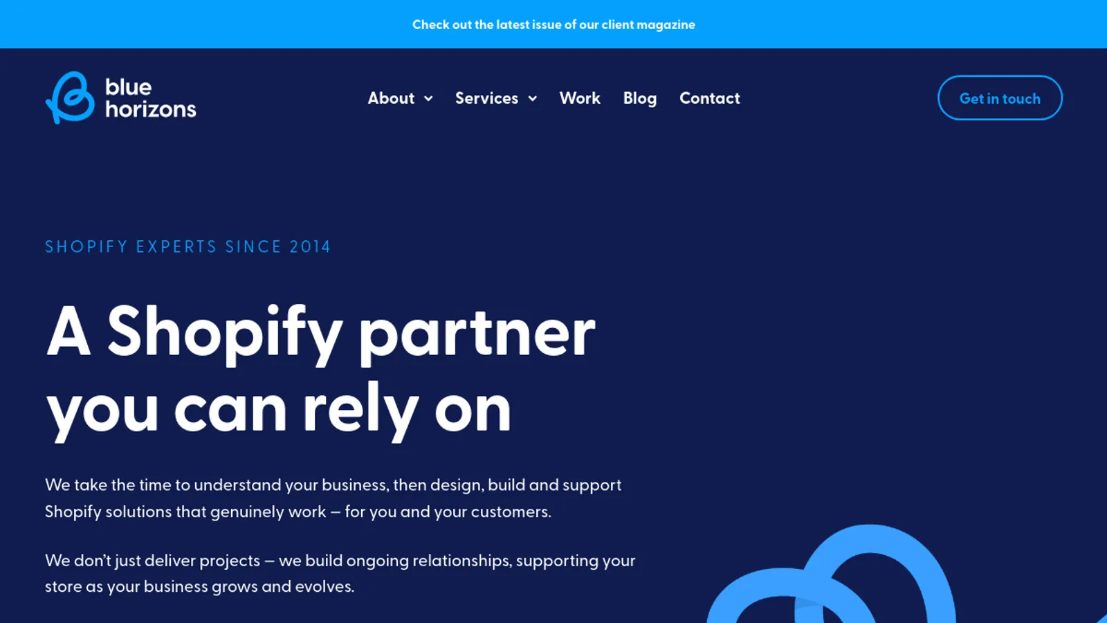 Screenshot of the Blue Horizons homepage
