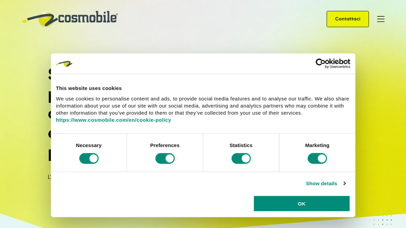 Screenshot of the Cosmobile homepage