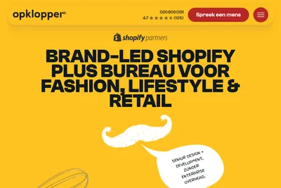 Screenshot of the Opklopper | Brand-led Commerce for Fashion, Lifestyle, Food & Retail | 100+ cases homepage