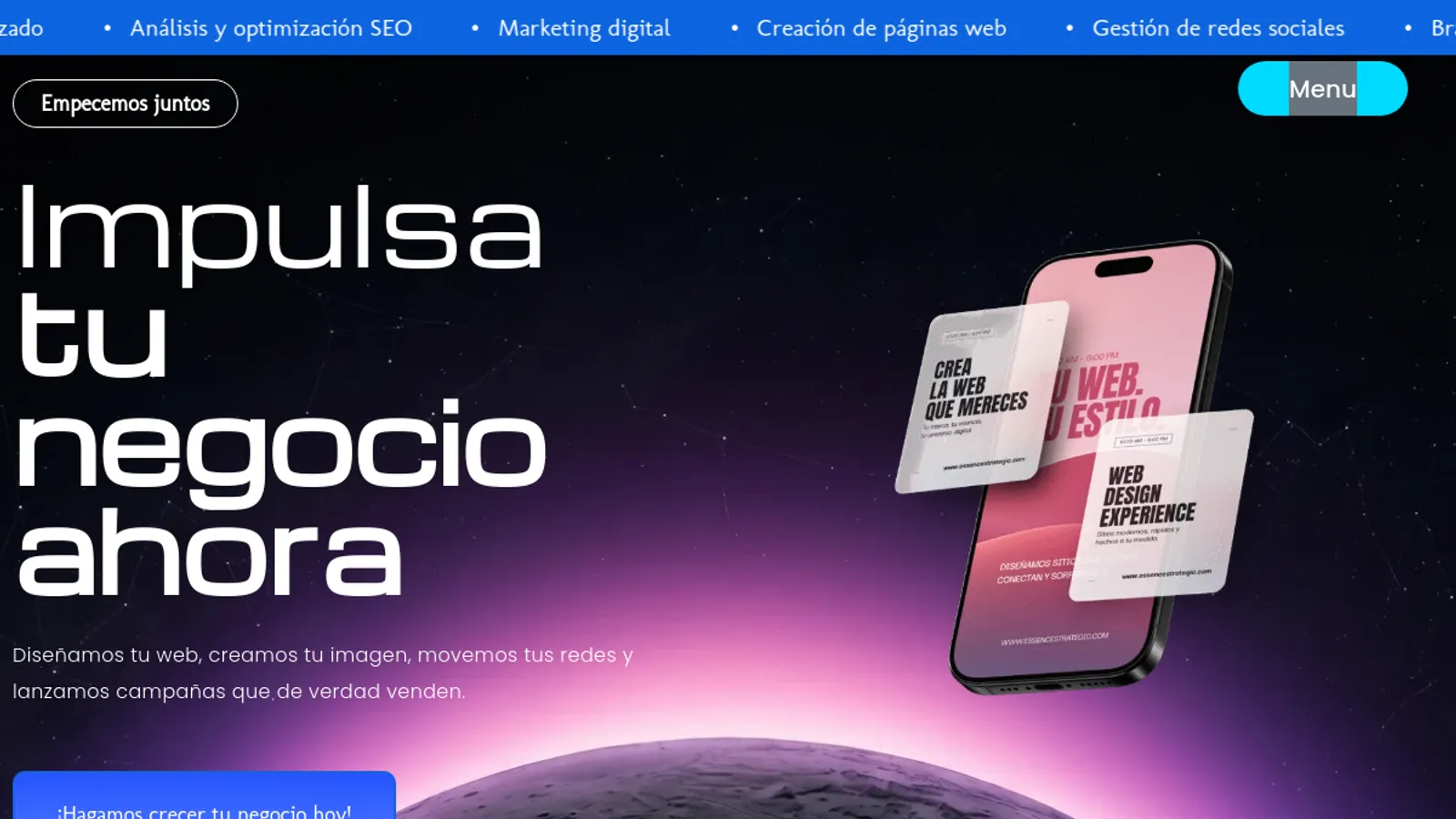 Screenshot of the Essence Strategic homepage
