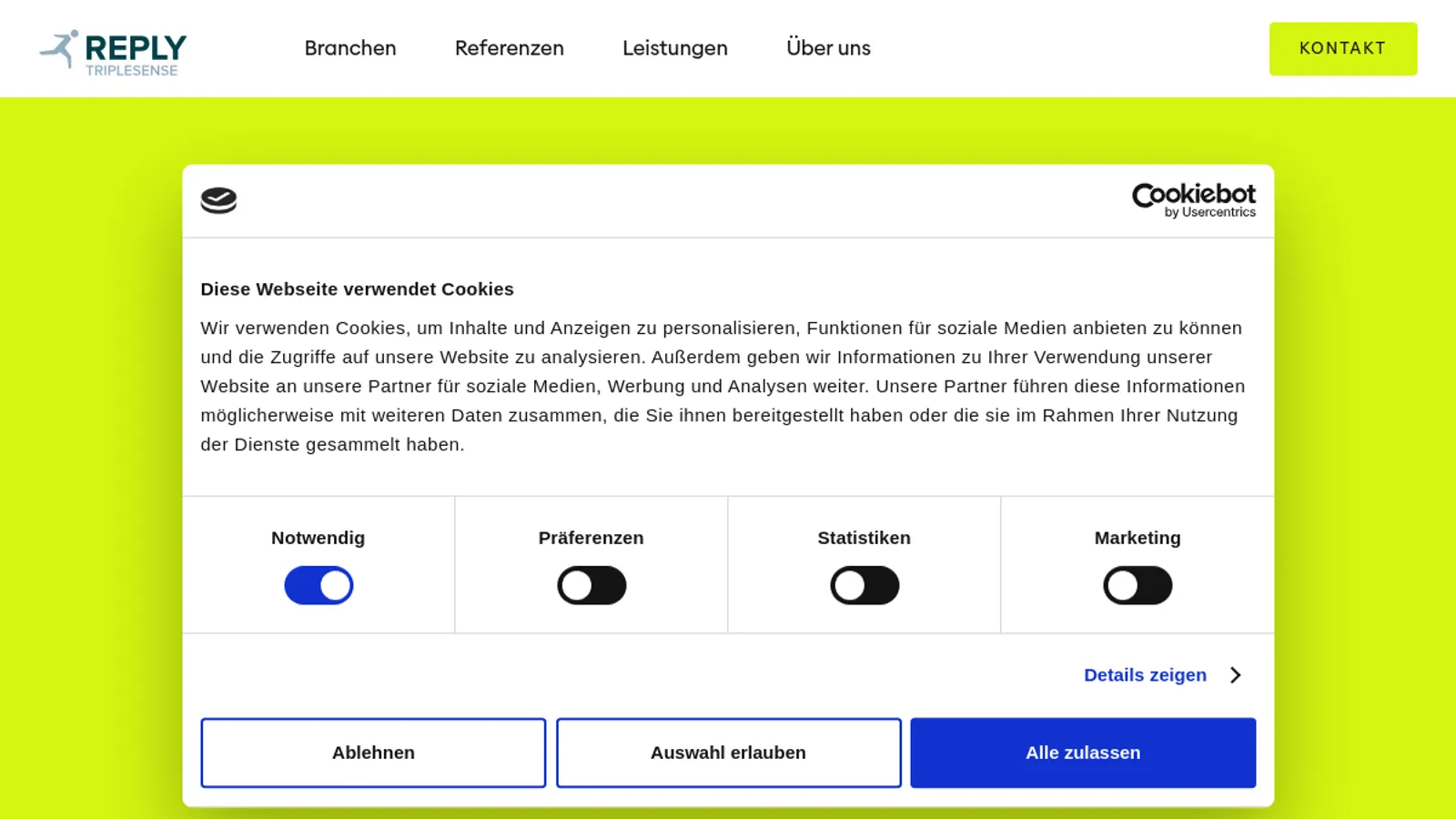 Screenshot of the Triplesense Reply GmbH homepage