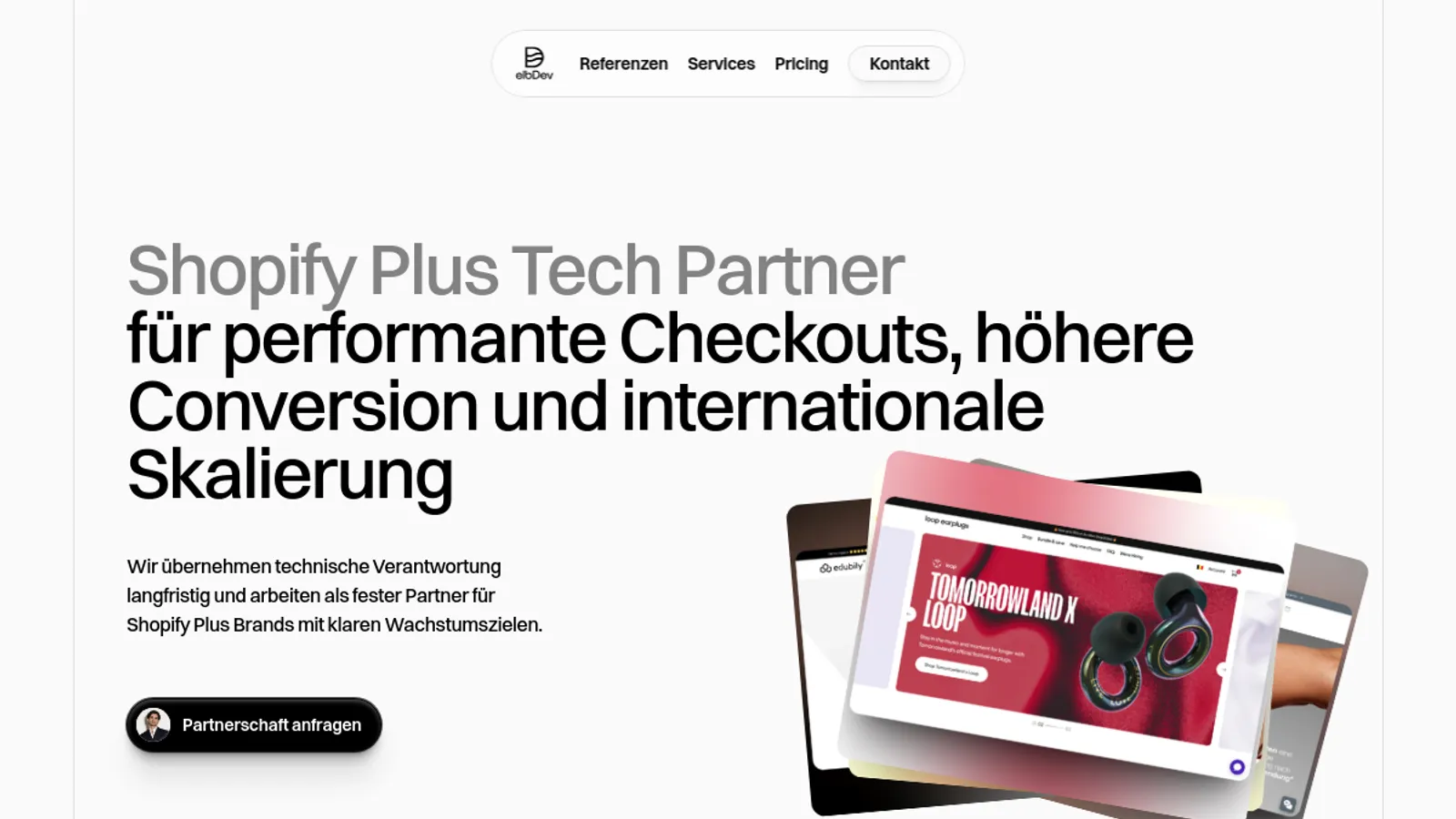 Screenshot of the elbDev homepage