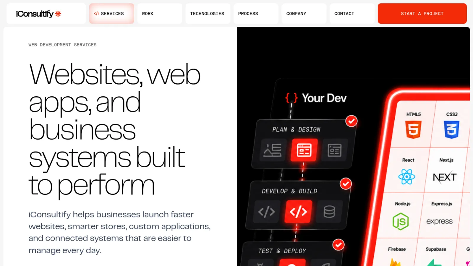 Screenshot of the iConsultify homepage
