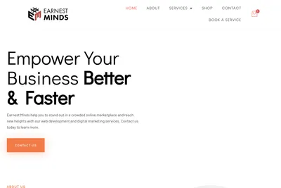 Screenshot of the Earnest Minds homepage