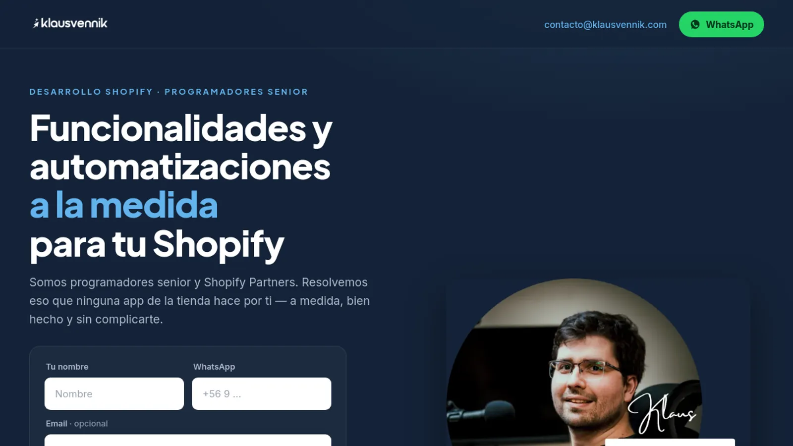 Screenshot of the Klaus Vennik LLC homepage
