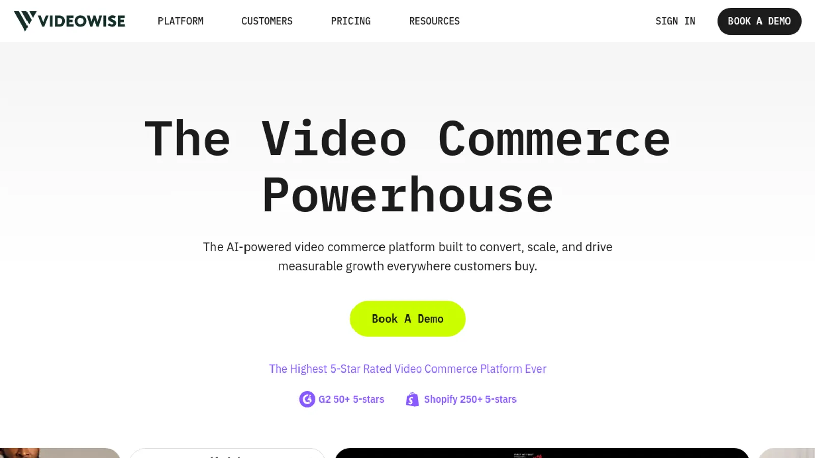 Screenshot of the Videowise homepage