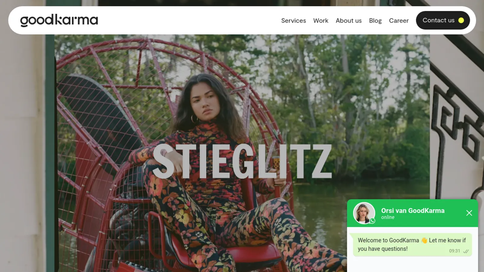 Screenshot of the GoodKarma homepage