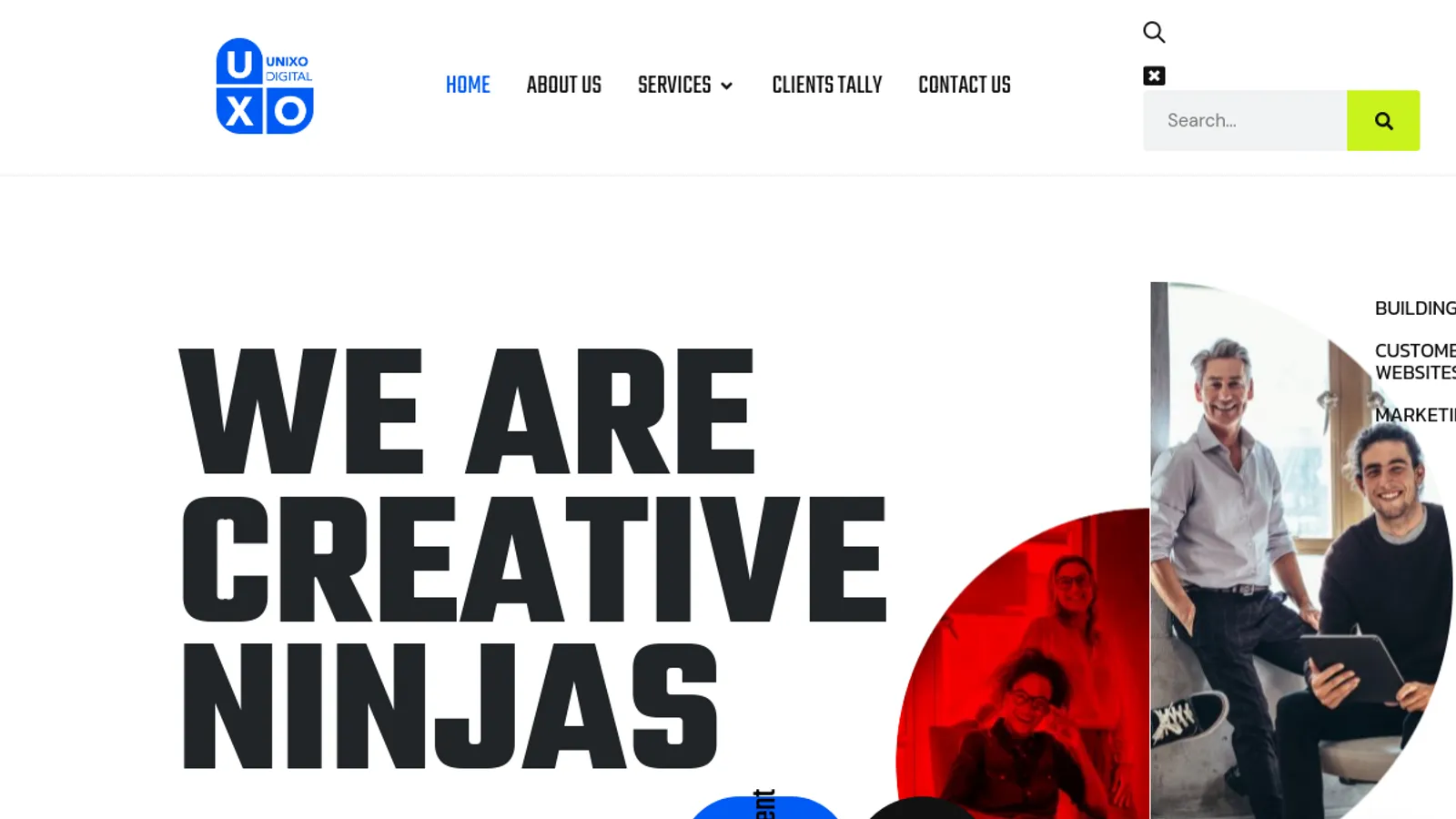 Screenshot of the Unixo Digital homepage