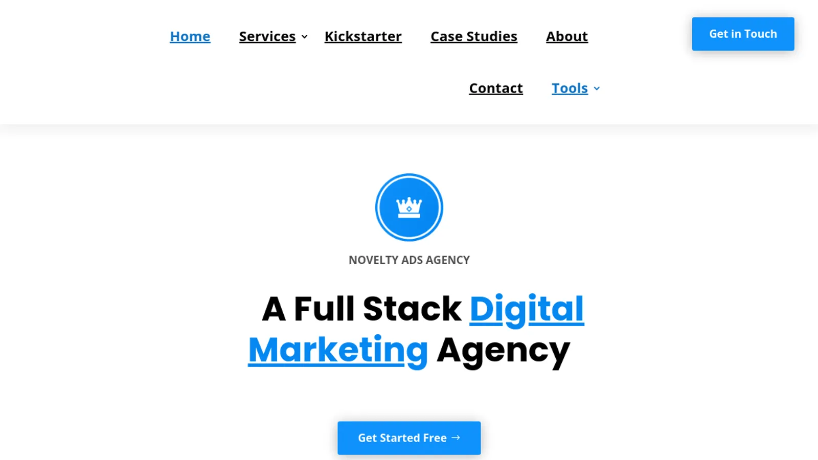 Screenshot of the Novelty Ads homepage