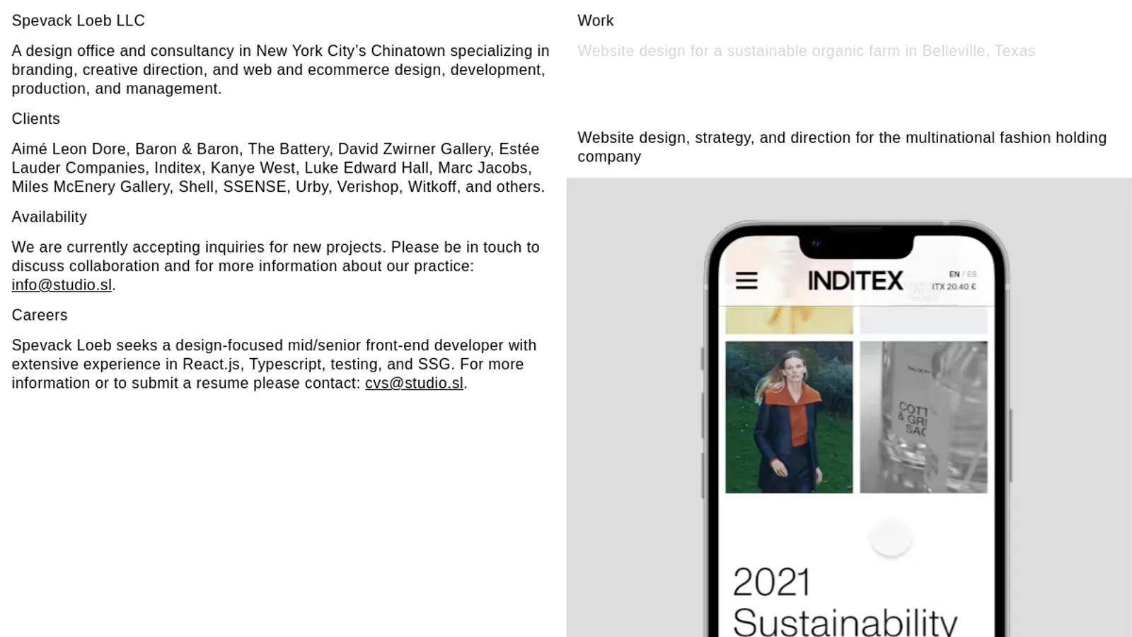 Screenshot of the Spevack Loeb homepage