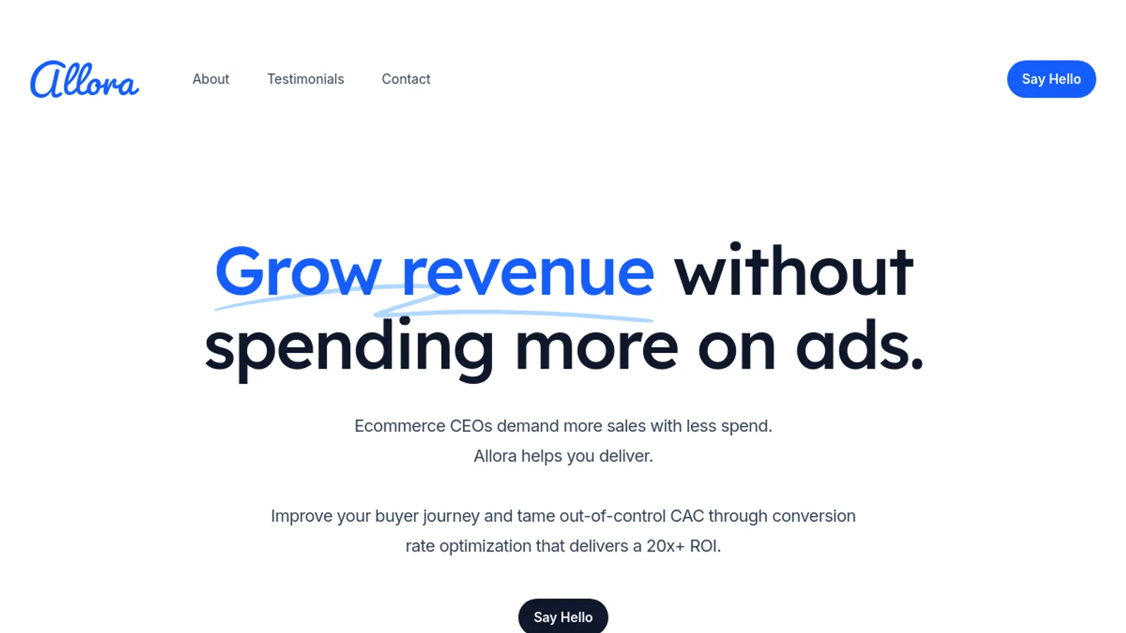 Screenshot of the Allora CRO homepage