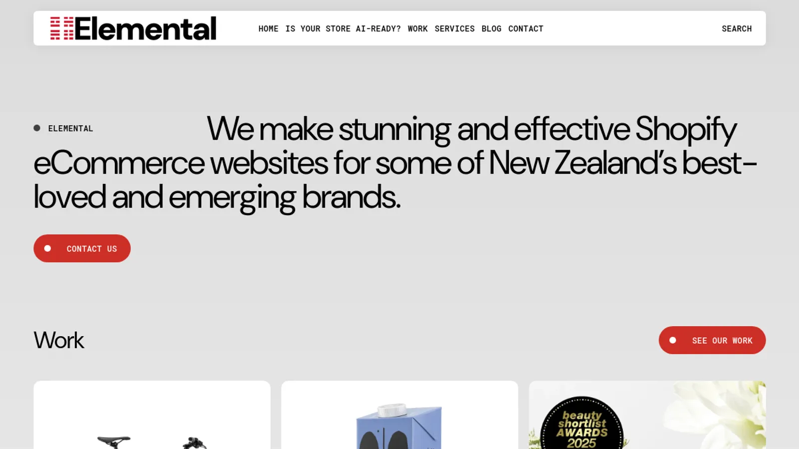 Screenshot of the Elemental homepage