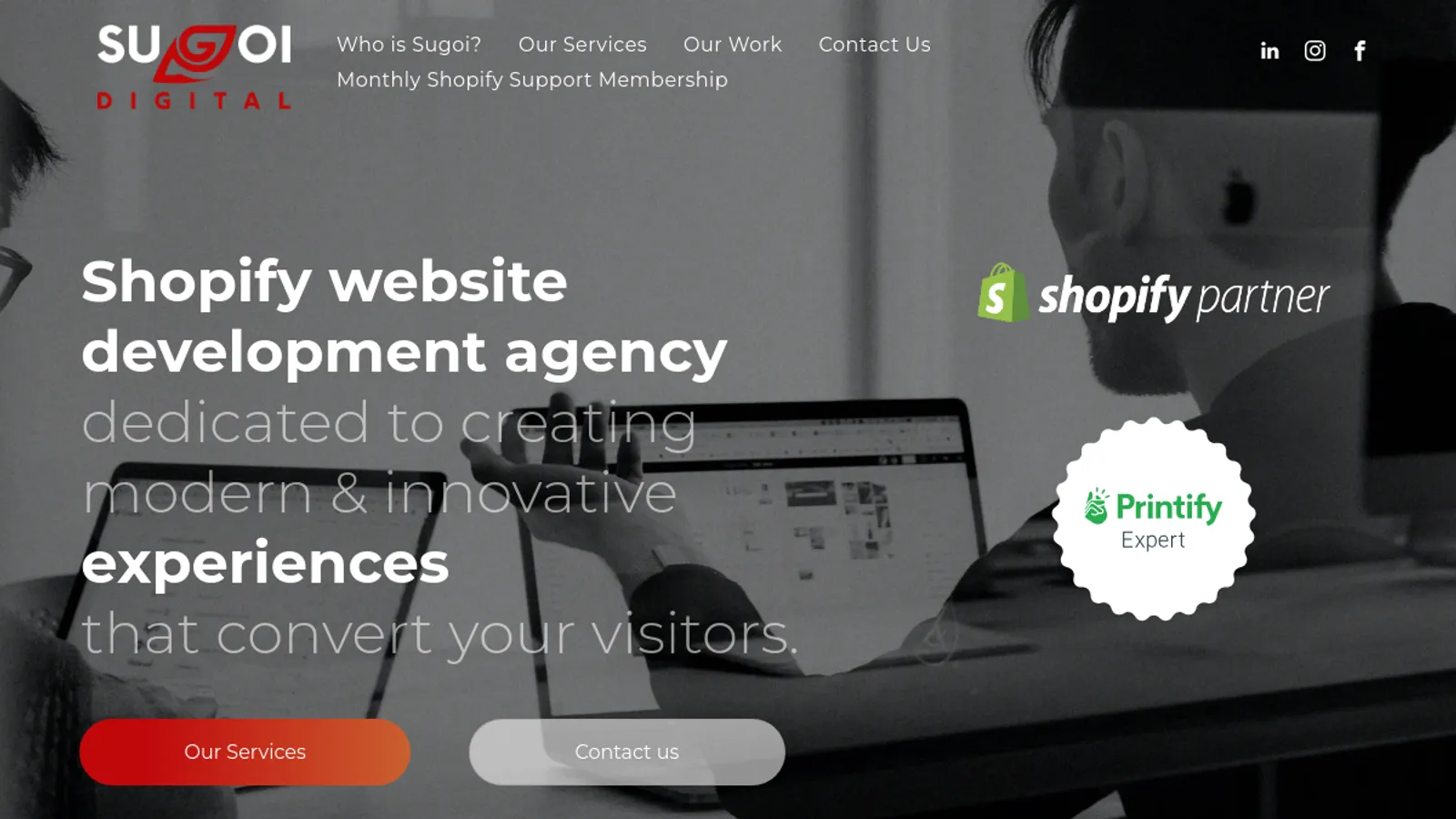 Screenshot of the Sugoi Digital homepage