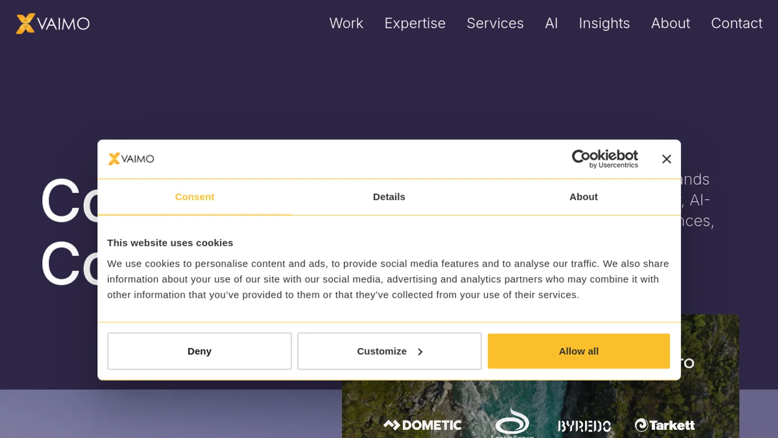 Screenshot of the Vaimo homepage