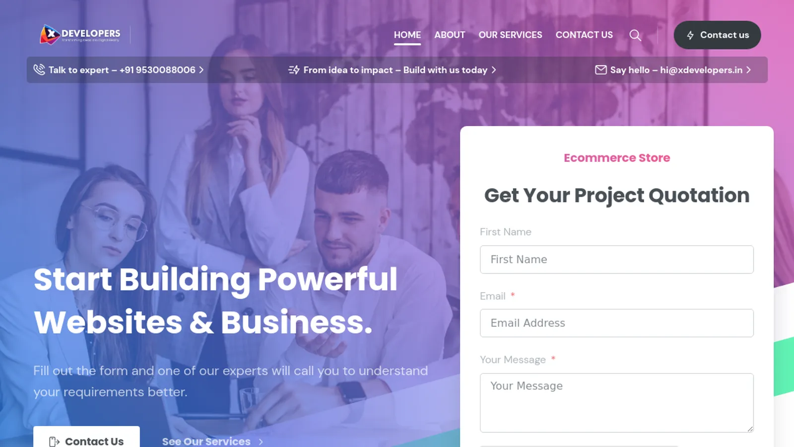 Screenshot of the X Developers Digital Web Studio homepage
