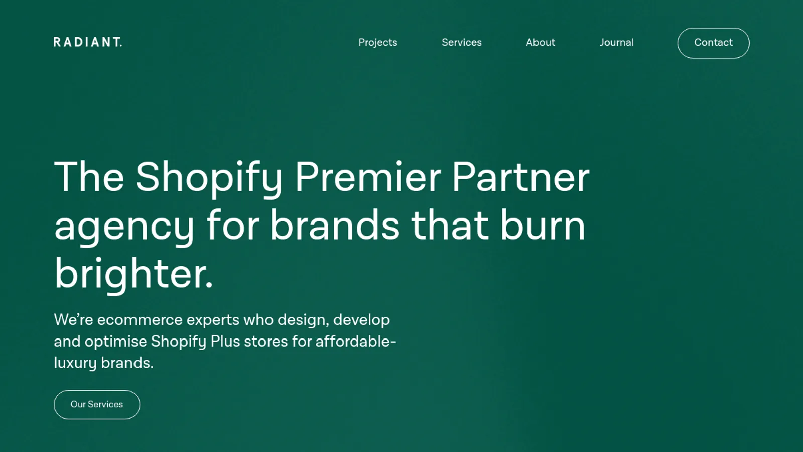 Screenshot of the Radiant homepage