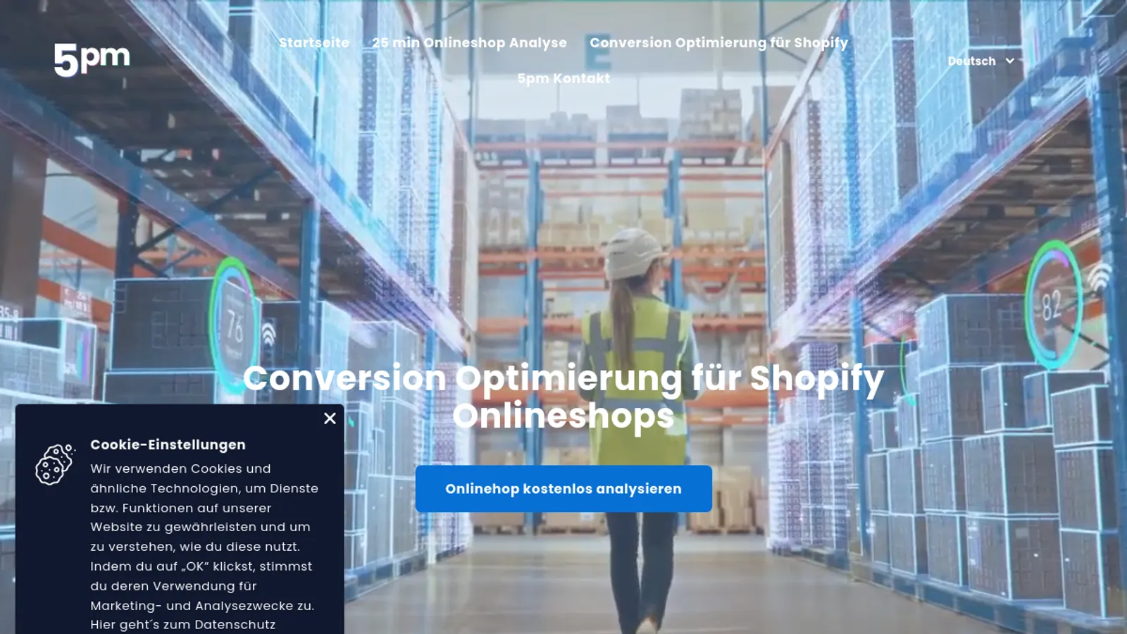 Screenshot of the 5pm Shop Agentur by rankist e.U. homepage