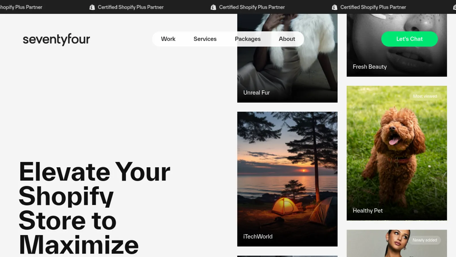 Screenshot of the Seventyfour Design homepage
