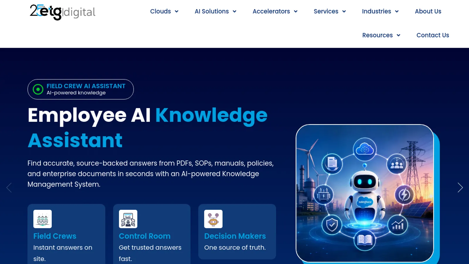 Screenshot of the ETG Digital homepage