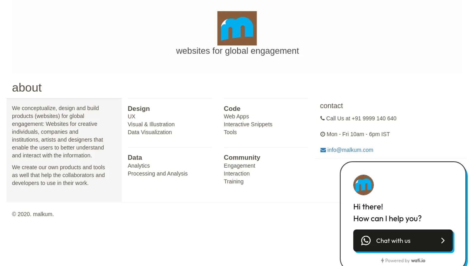 Screenshot of the malkum homepage