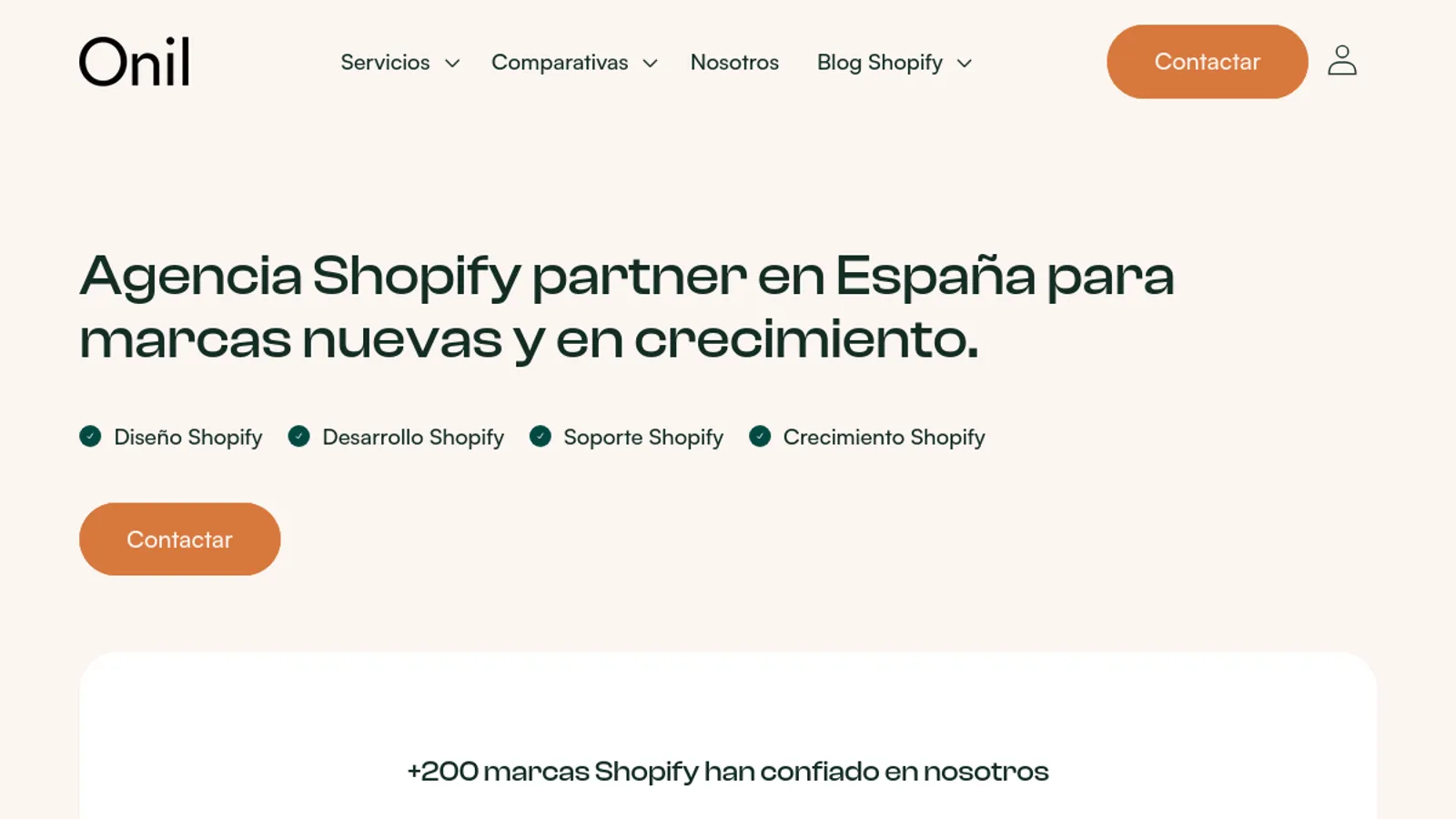 Screenshot of the Onil homepage