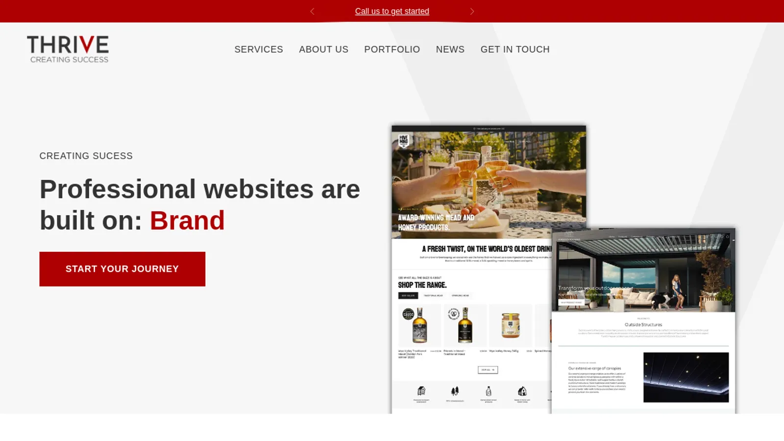 Screenshot of the Thrive homepage
