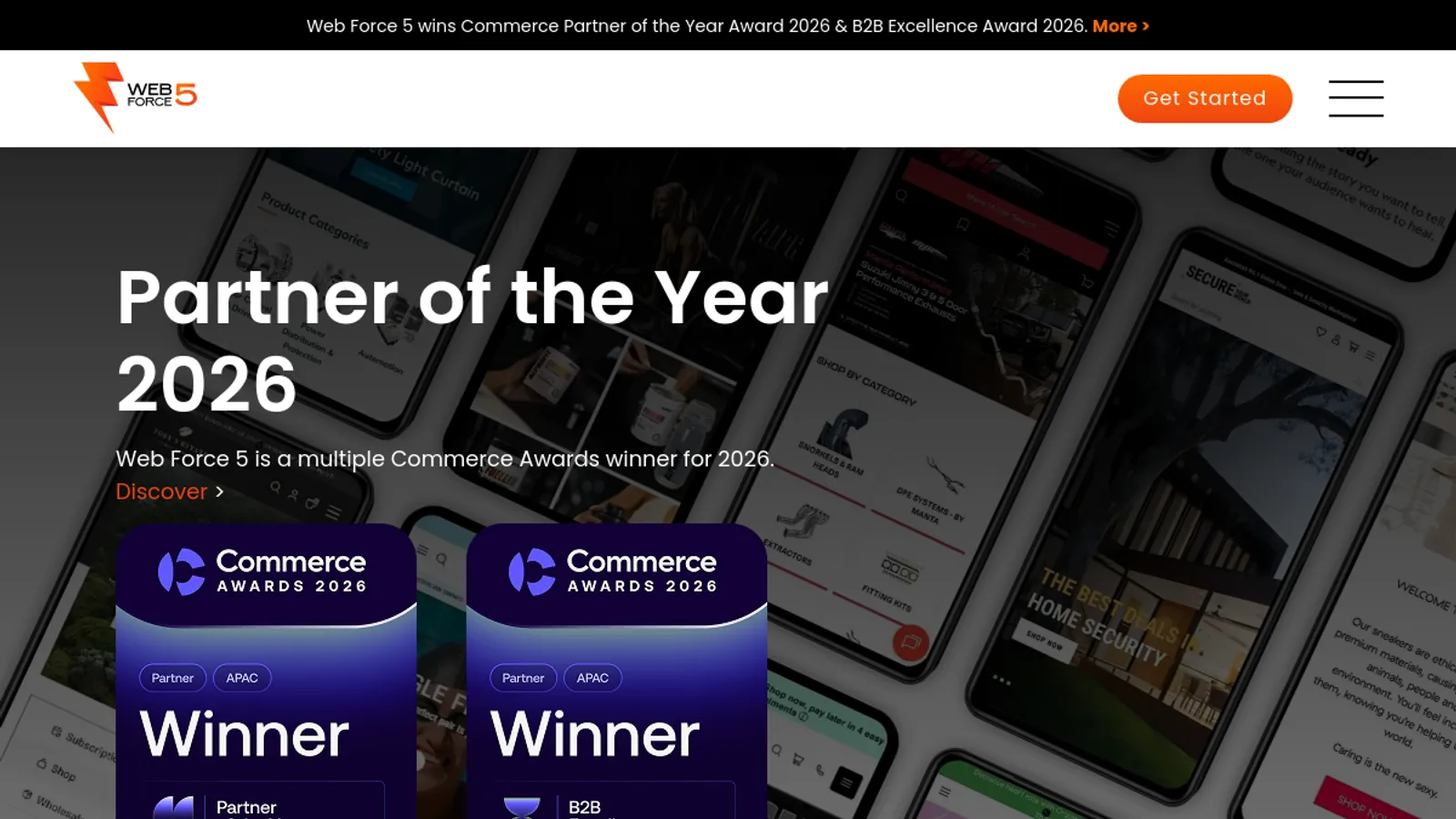 Screenshot of the Web Force 5 Australia homepage