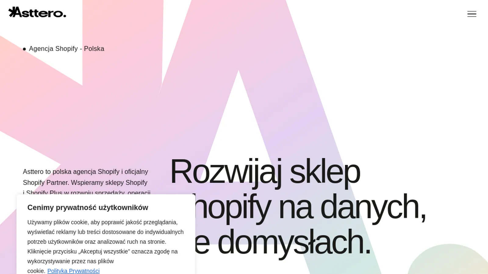 Screenshot of the ASTTERO SPÓŁKA Z OGRANICZONĄ ODPOWIEDZIALNOŚCIĄ homepage