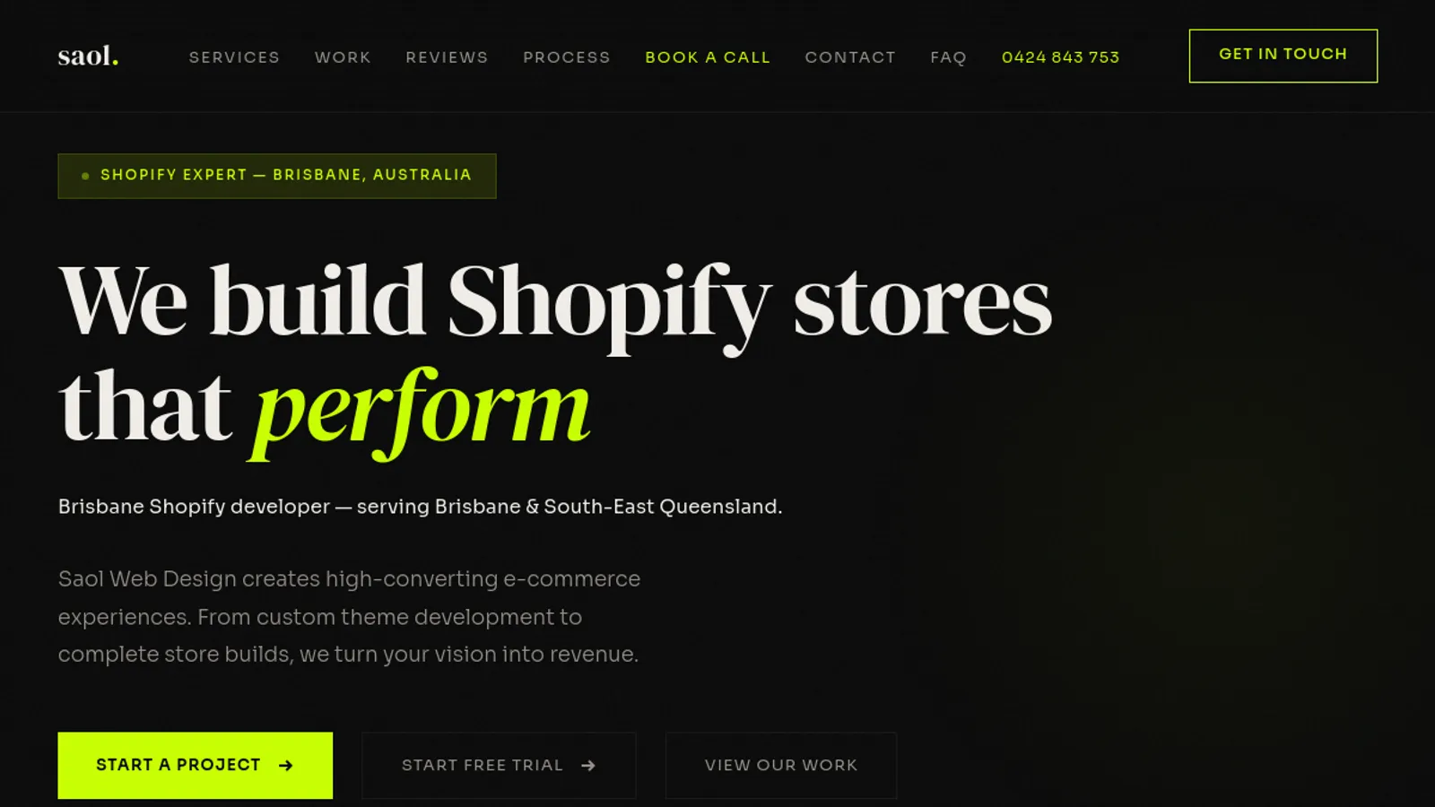 Screenshot of the Saol Web Design homepage