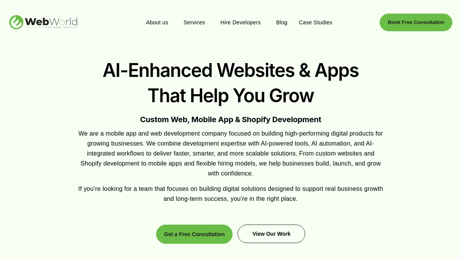 Screenshot of the eWebWorld homepage