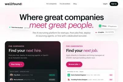 Screenshot of the Wellfound homepage