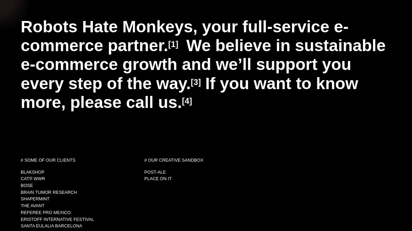 Screenshot of the Robots Hate Monkeys | RHM homepage