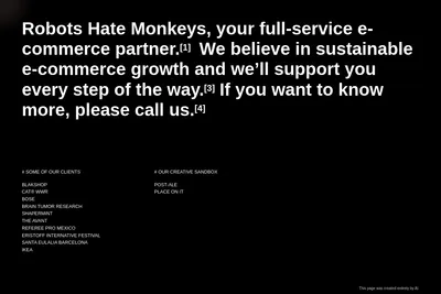 Screenshot of the Robots Hate Monkeys | RHM homepage
