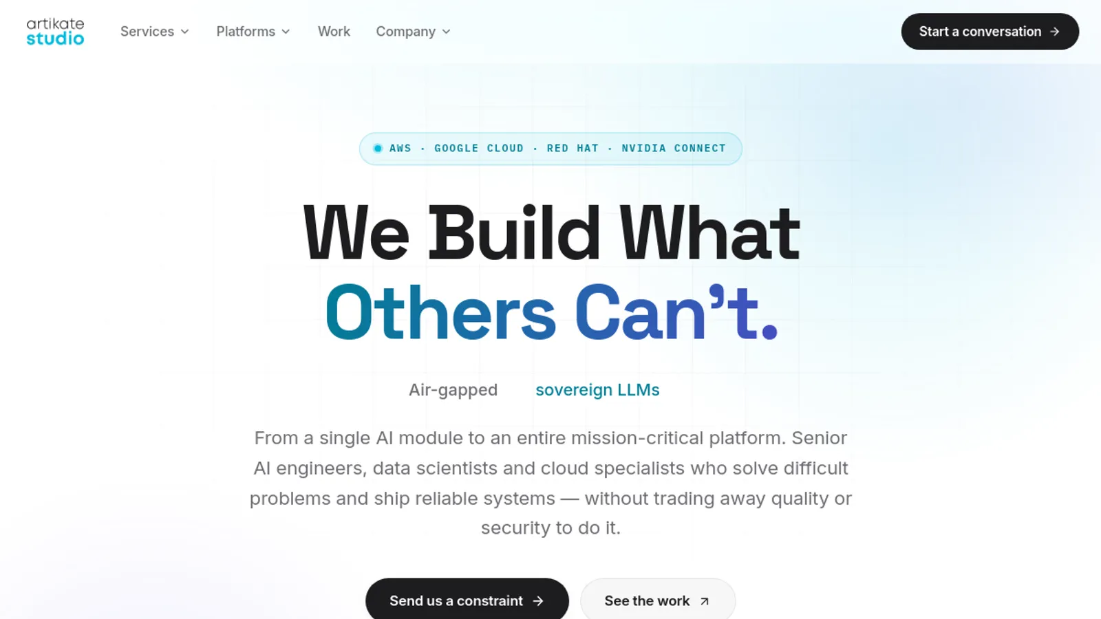 Screenshot of the Artikate Studio homepage