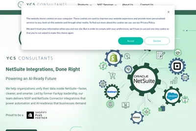 Screenshot of the YCS Consultants | NetSuite Connector Integration homepage