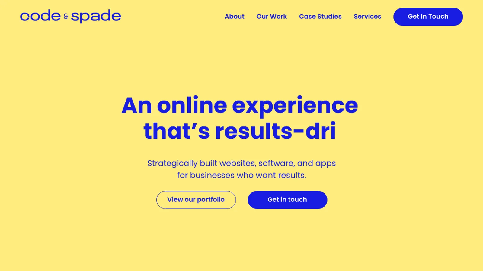 Screenshot of the Code & Spade homepage