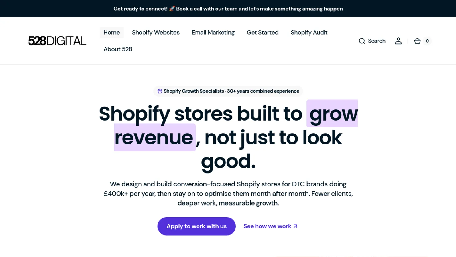 Screenshot of the 528 Digital homepage