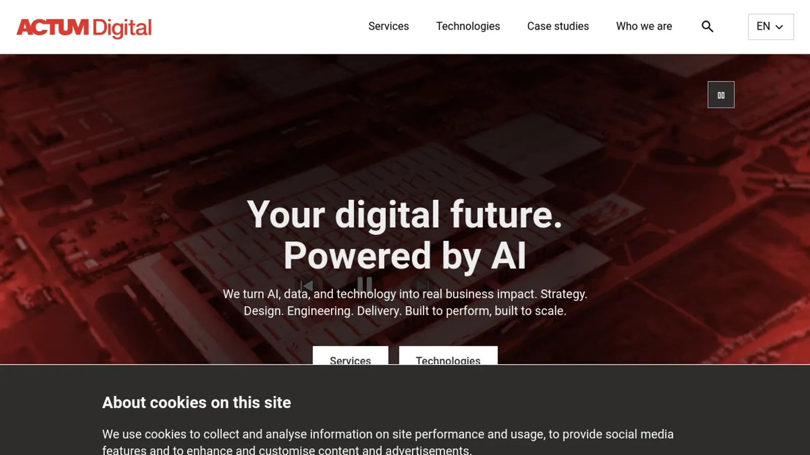 Screenshot of the Actum Digital homepage