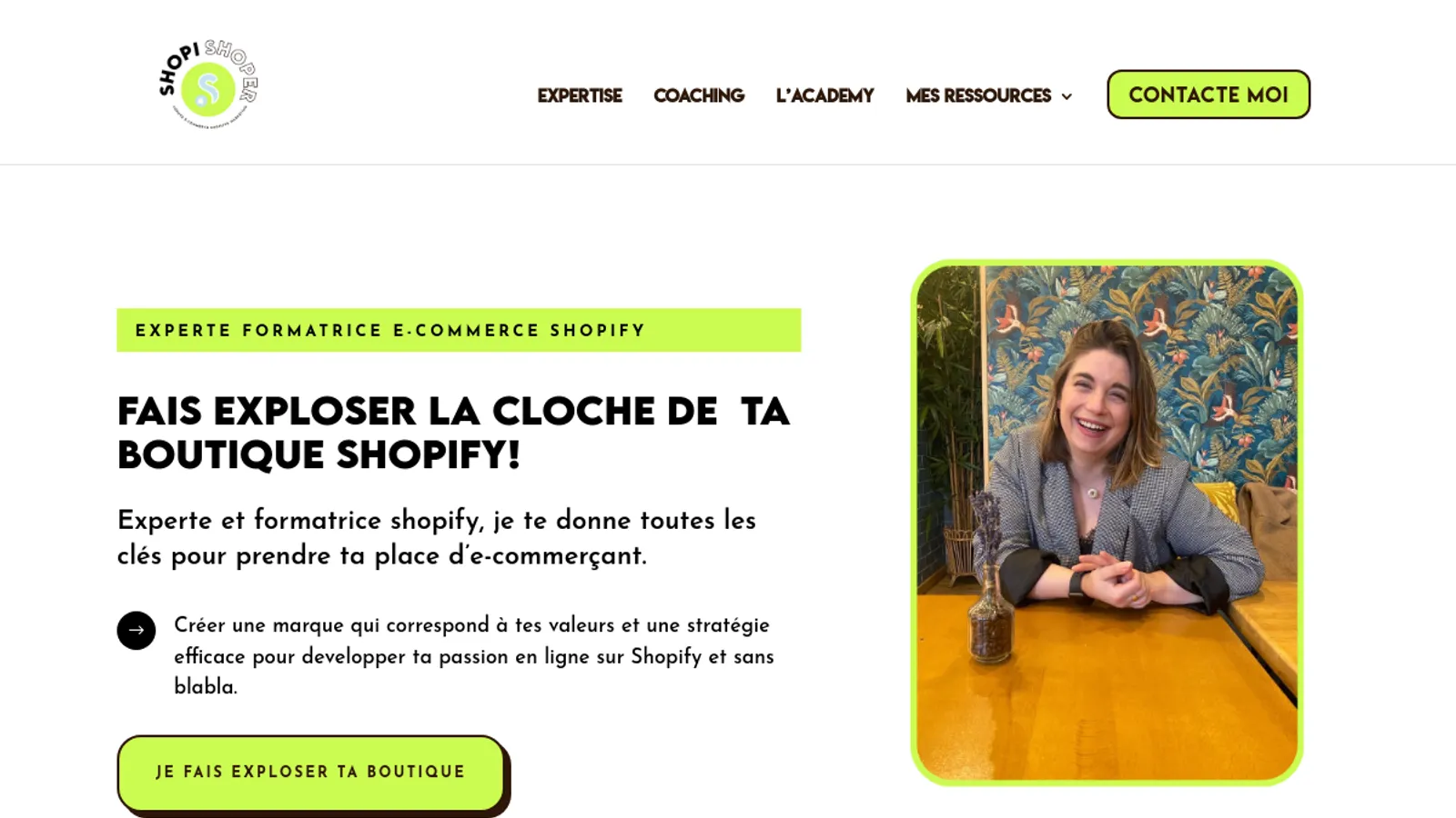 Screenshot of the Agence Shopi Shoper homepage