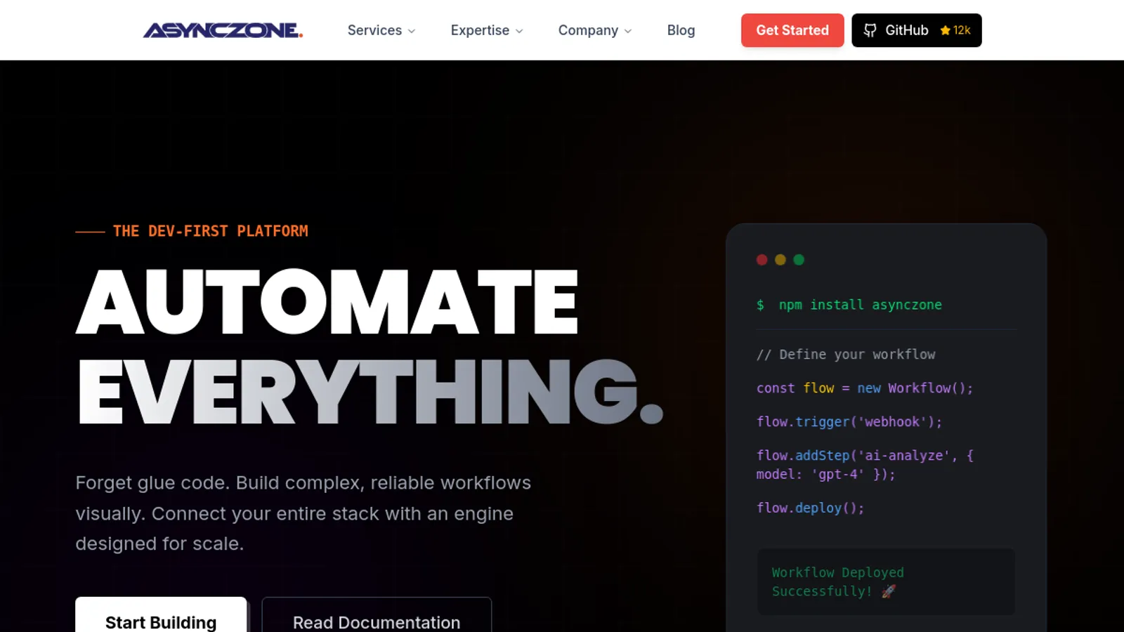 Screenshot of the Asynczone homepage