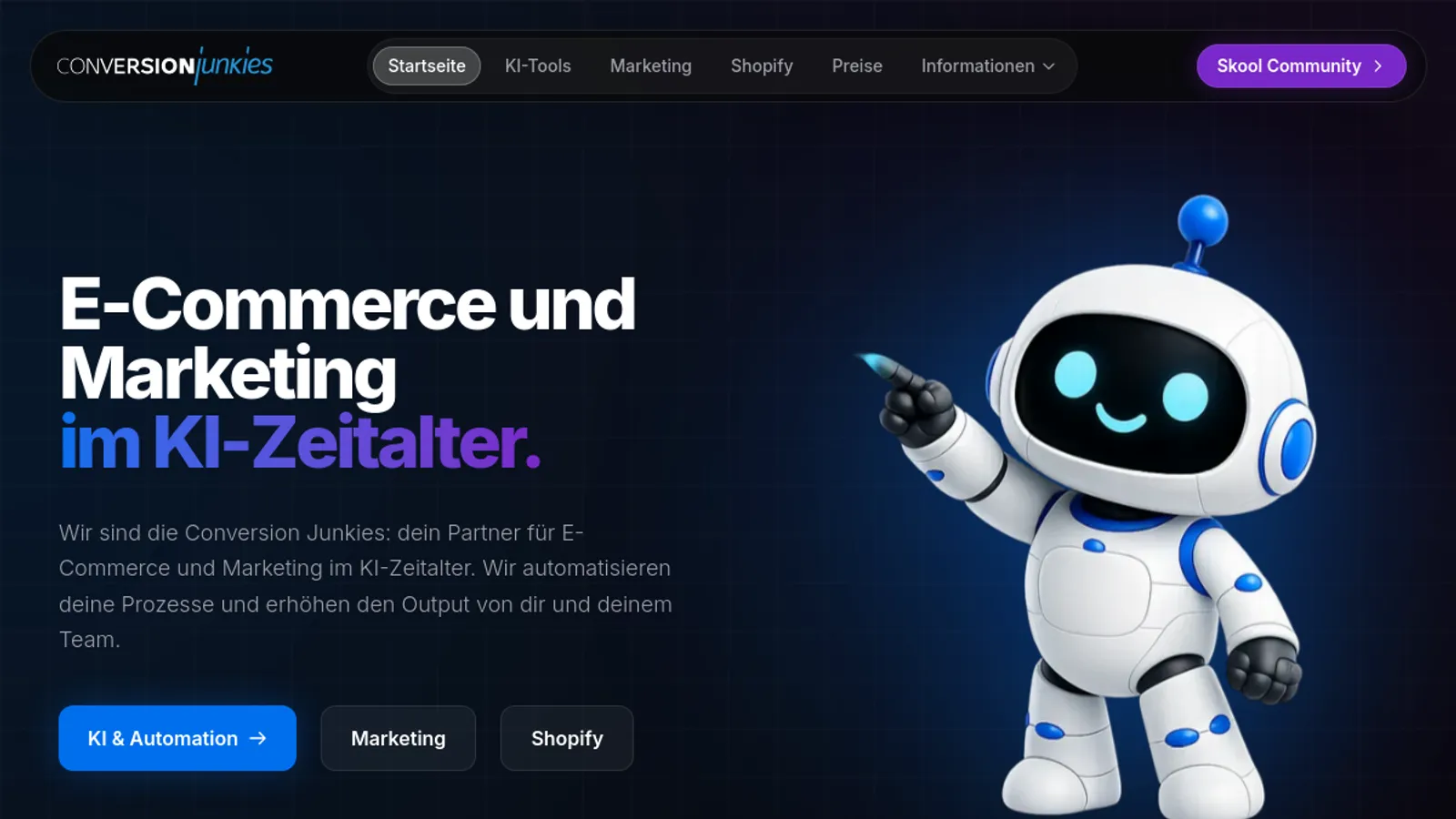 Screenshot of the Conversion Junkies 2.0 GmbH homepage