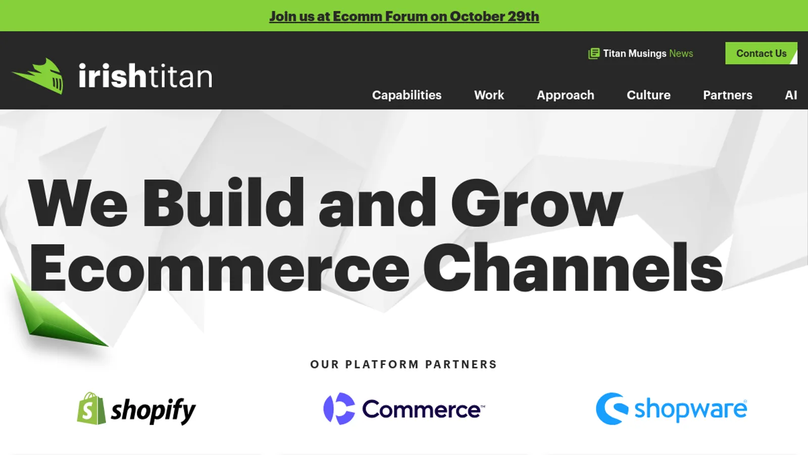 Screenshot of the Irish Titan homepage